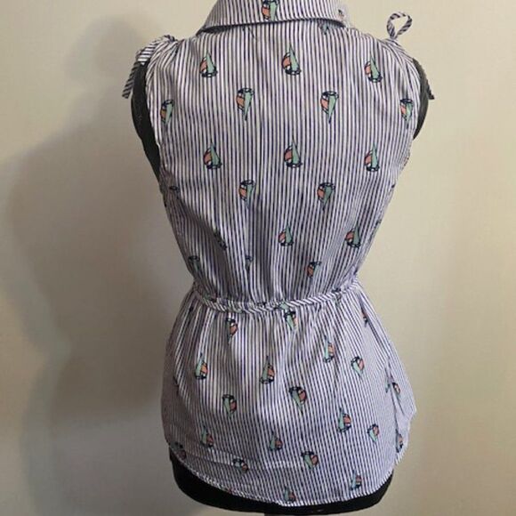 Modcloth Blue/white sailboat sleeveless stripe with belt tie, size M - Picture 2 of 3